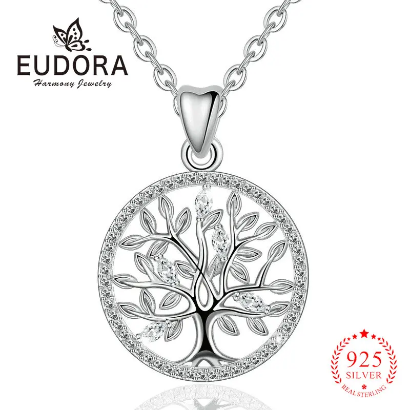 Eudora, настоящее 925 пробы, серебряное дерево жизни, подвеска, ожерелья, модное ювелирное изделие для женщин, трендовые ювелирные изделия, аксессуары CYD401 - Окраска металла: with necklace