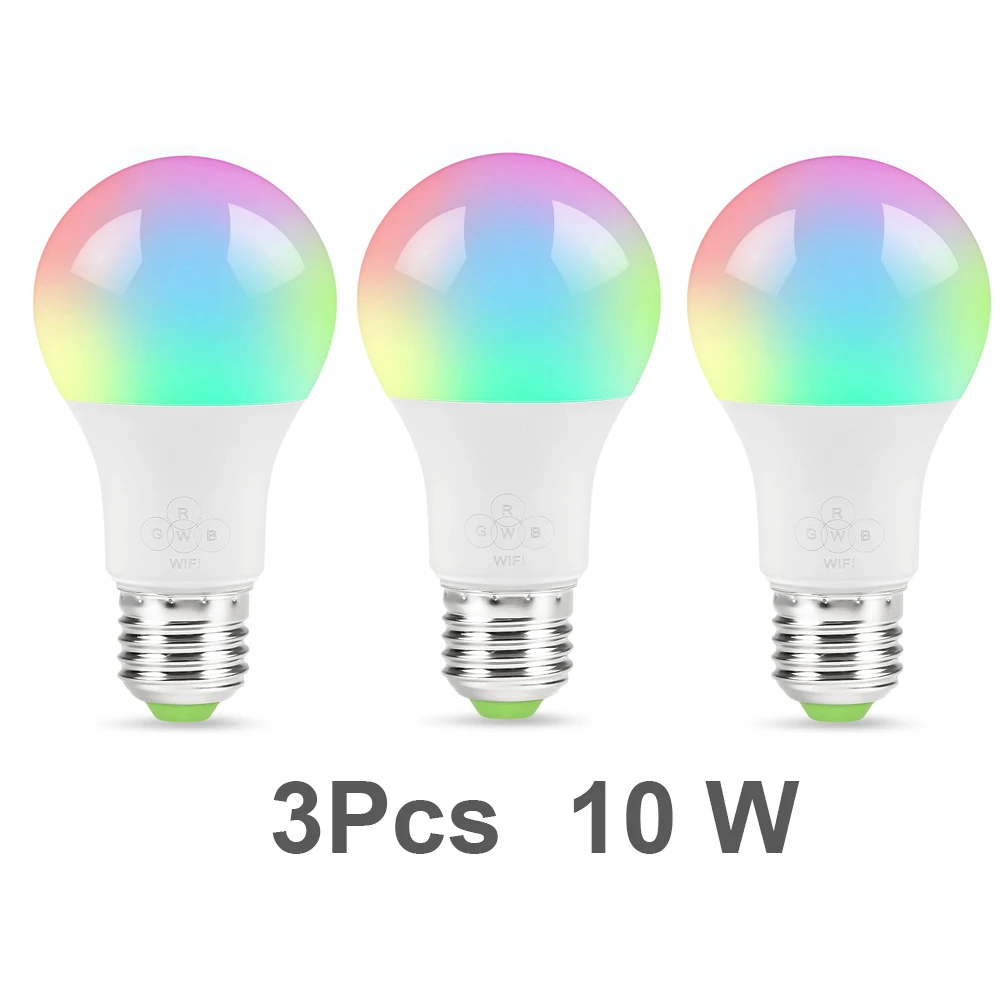 3pcs 10W 3/4 шт. wifi-патрон, умный свет лампы с регулируемой яркостью многоцветный E27/E14/B22 6,5 Вт светодиодный лампы совместимы с Amazon Alexa и Google Assistant умный дом - Комплект: 3pcs 10W