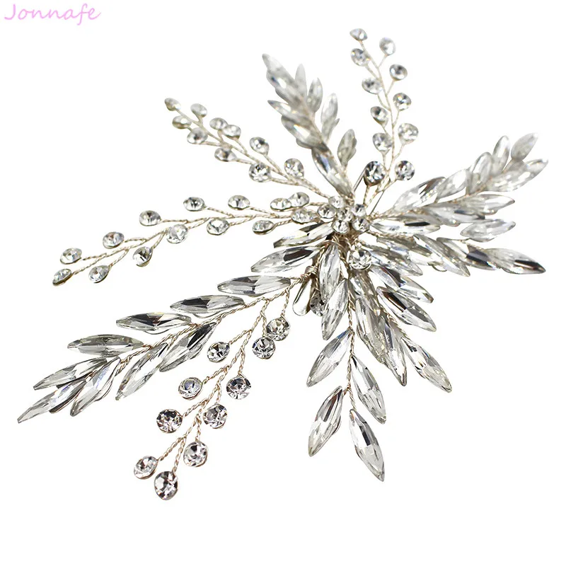 Jonnafe Fashion Silver Color Rhinestone Women Barrettes Bridal Hair Clip Comb Handmade Jewelry For Wedding Prom | Украшения и