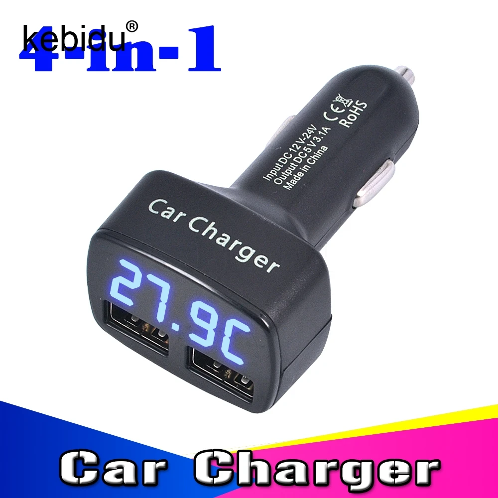 Kebidu Цифровой синий светодиодный дисплей 4 в 1 двойной USB 5 3 А автомобильное
