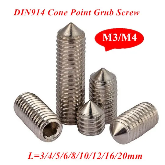 100 шт M3/M4 * L DIN914 Шестигранная розетка конусные болты A2 набор винтов из нержавеющей