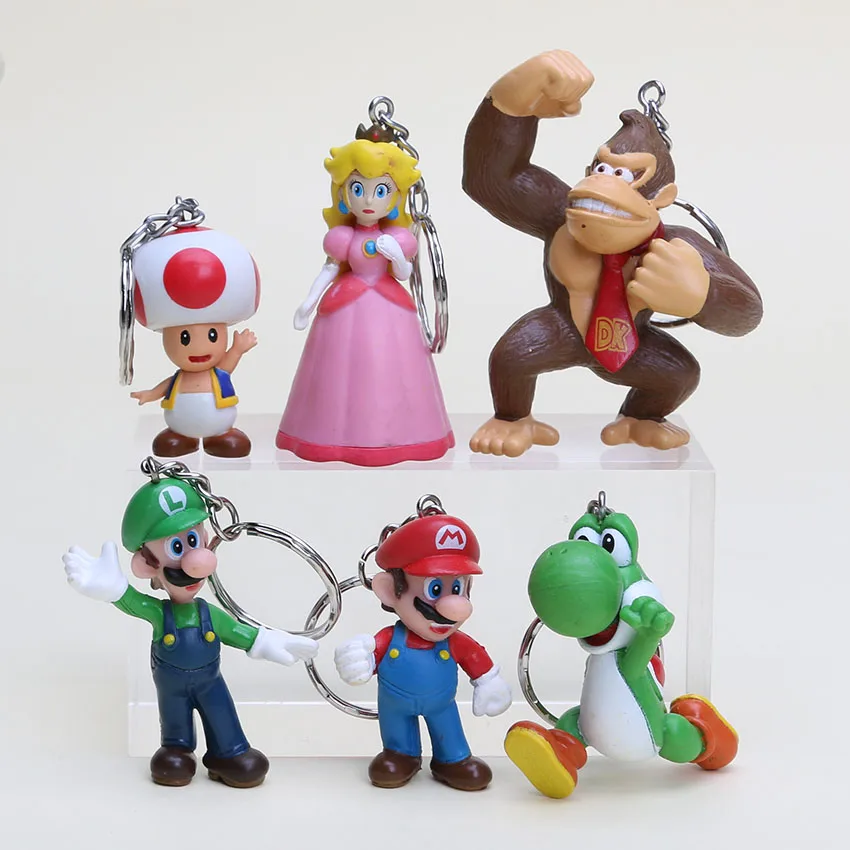 6 шт./компл. Super Mario Bros брелок мини игрушки из ПВХ фигура Варио Луиджи Donkey Kong персик Йоши mario bros День рождения украшения