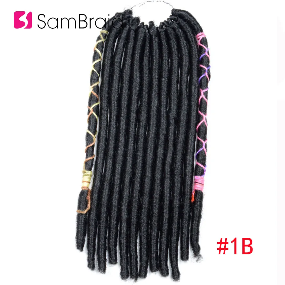 Sambraid 14 дюймов 12 прядей/упаковка искусственные локоны в стиле Crochet волосы синтетические волосы для наращивания мягкие дреды вязанные крючком волосы для женщин - Цвет: # 1B