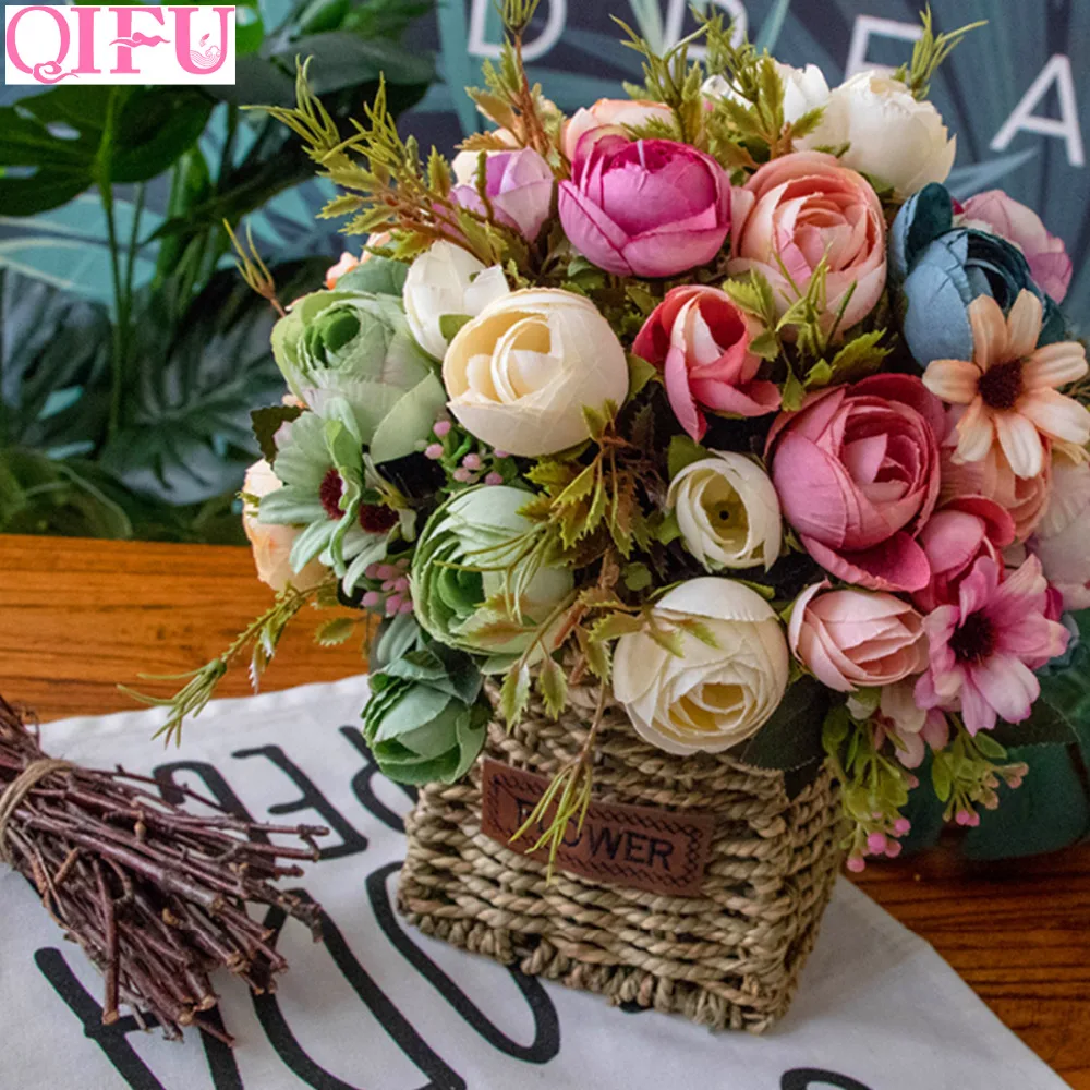 QIFU 1 шт. Орхидея искусственные цветы букет чайной розы поддельные сушеные