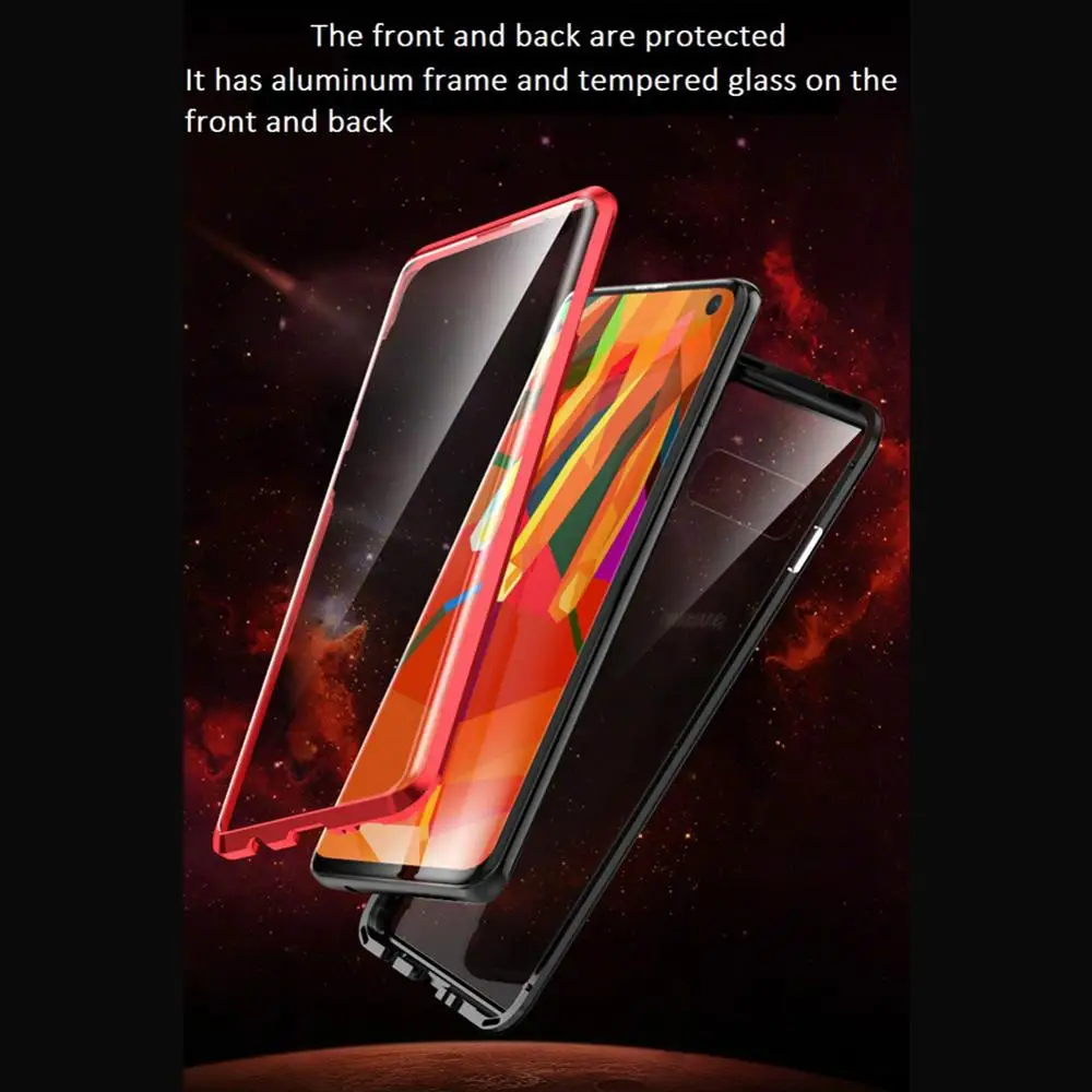 Для samsung Galaxy S10 плюс Магнитный чехол 360 для фронтального экрана+ задней панели двухсторонние с уровнем твердости 9H закаленное Стекло чехол для samsung S10E металлический бампер S10