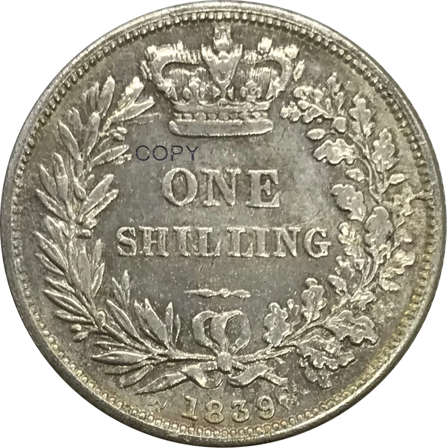 1839 Великобритания 1 одна шиллинга Виктория 1-й портрет молодая голова фотокопия
