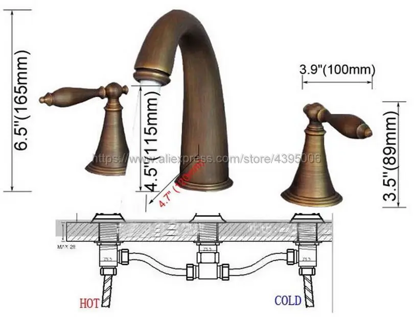 Antique Brass Dual Handle Widespread Bathtub Mixer Faucet Set Deck Mount Bathroom Tub Basin Sink Fauce Bnf198 | Обустройство дома