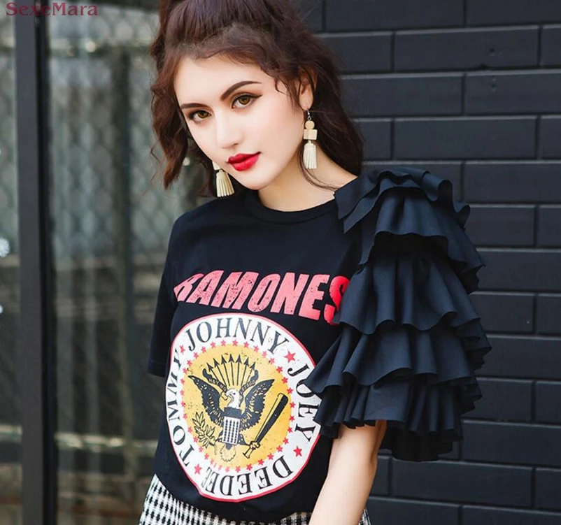 SexeMara Lotus leaf short sleeve T-shirt lace free shipping | Женская одежда