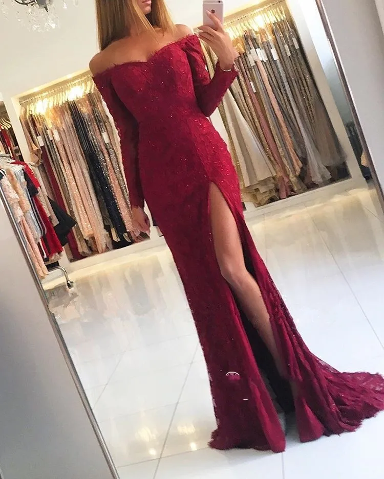 Vestido de festa новое красивое красное вечернее платье с длинным рукавом пикантные