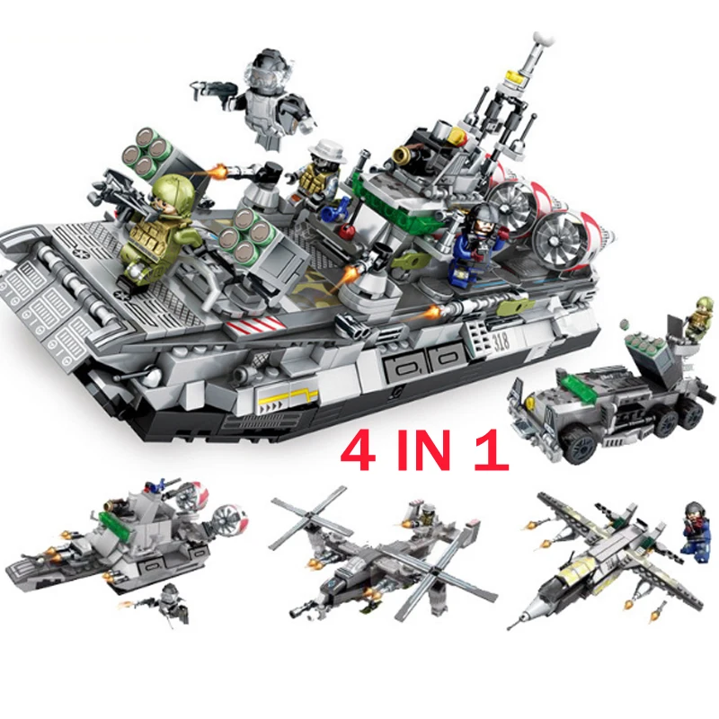 LWKO 4 в 1 военный морской корабль лодка строительные блоки Совместимость Legoed