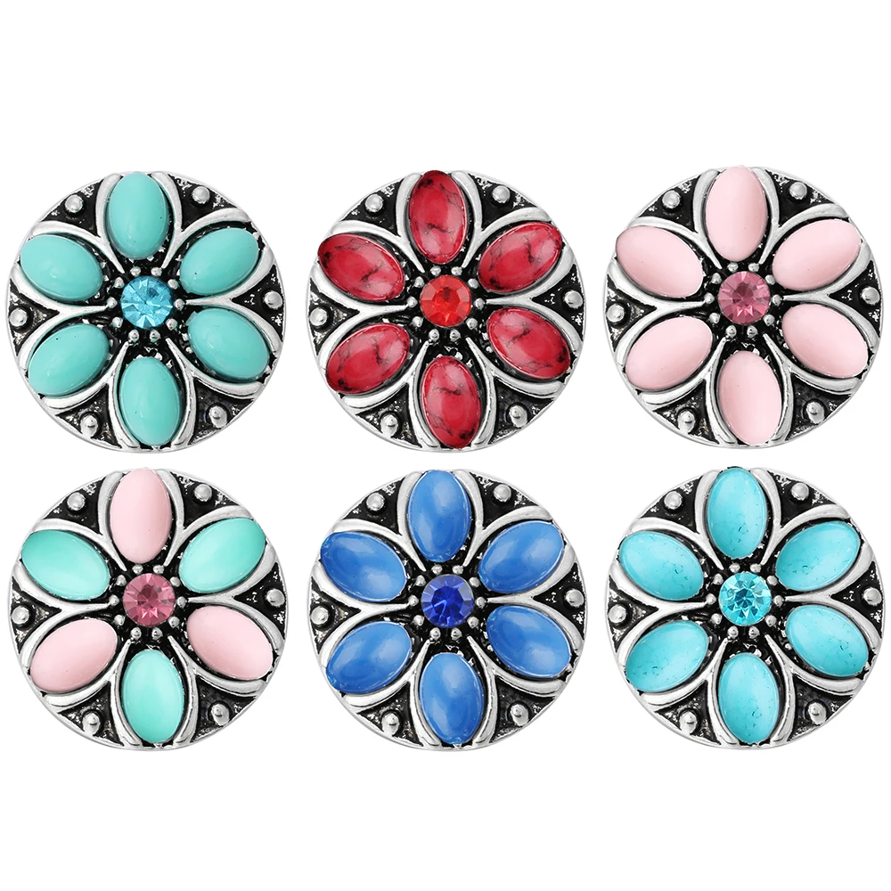 

10pcs/lot Wholesale Beads Crystal Flower Vintage 18mm Snap Button Jewelry DIY Snap Accessoris to Fit Snap Bracelet For Women