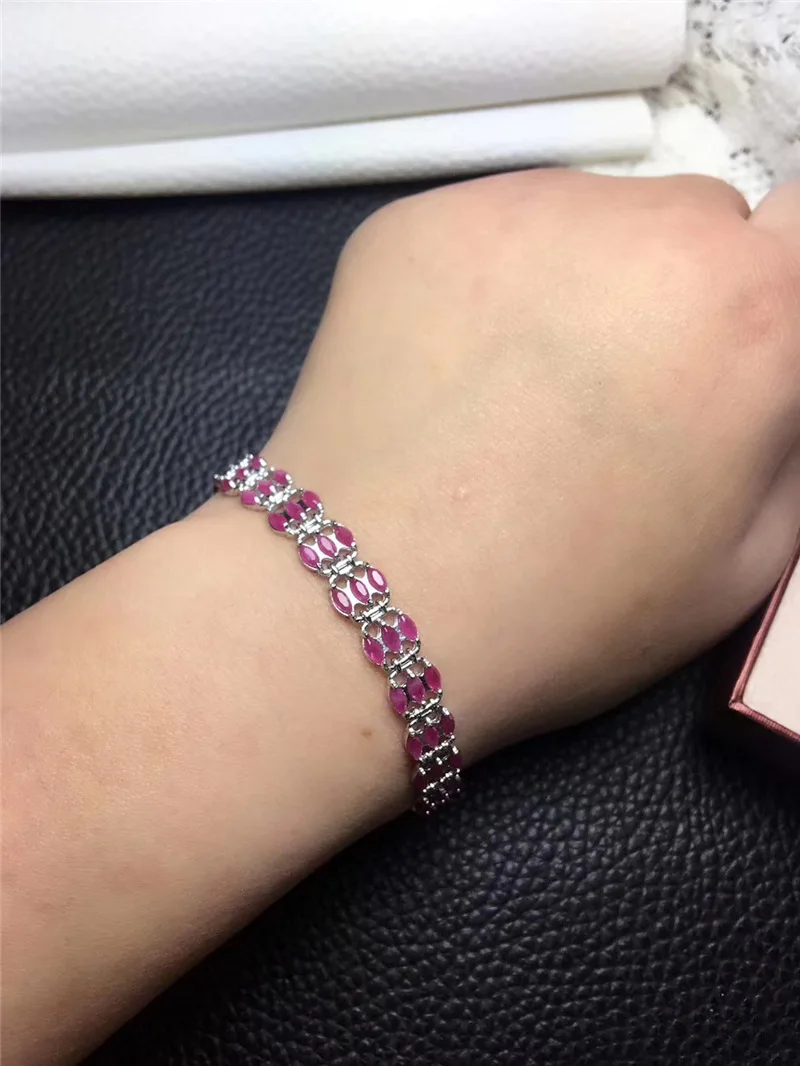 Ruby Bracelets Натурально рубиновый и сапфирный Браслеты для Для женщин 2,5x5 мм Натуральная драгоценные камни теннис Браслеты для вечерние Обручение S925 Серебряный#316 - Цвет камня: Ruby Bracelets