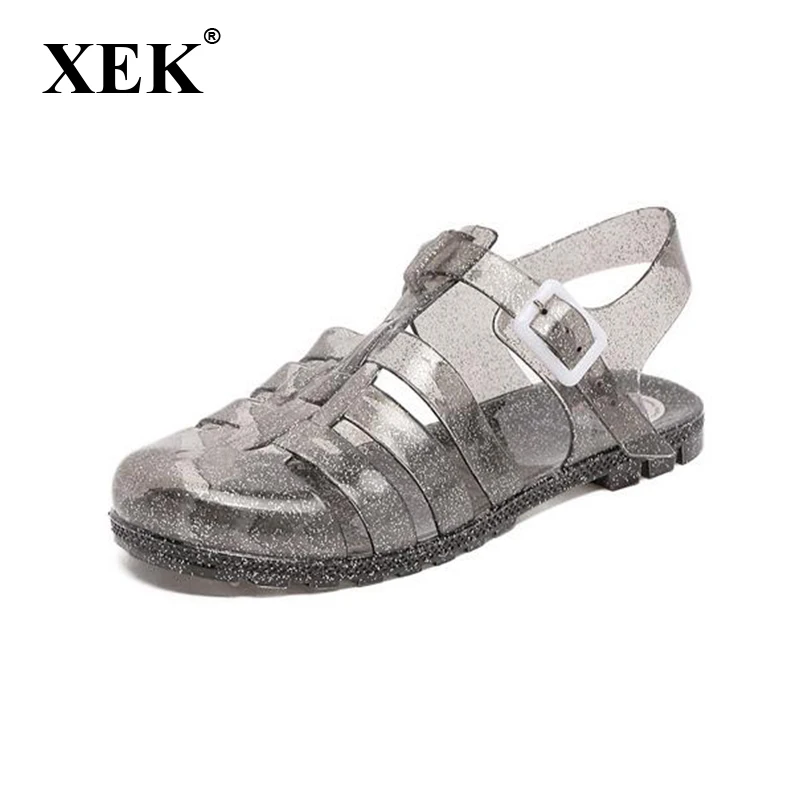 Женские сандалии желе на плоской подошве с кристаллами|Боссоножки и сандалии| |