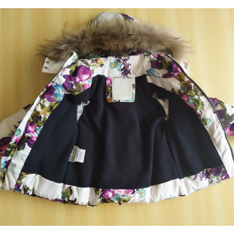 Комплект зимней одежды для маленьких девочек возрастом от 1 года до 2 лет, пуховое пальто с цветочным рисунком+ комбинезон Теплый ветрозащитный зимний комбинезон, лыжный костюм для малышей