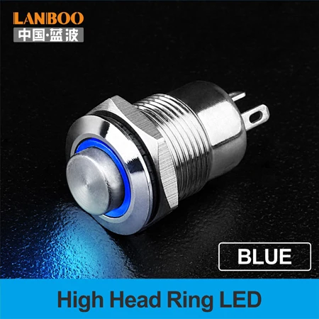 Blue LED High Ring LANBOO мгновенный или фиксационный 12 мм с подсветкой кнопочный мини-металлический переключатель - Цвет: Blue LED High Ring