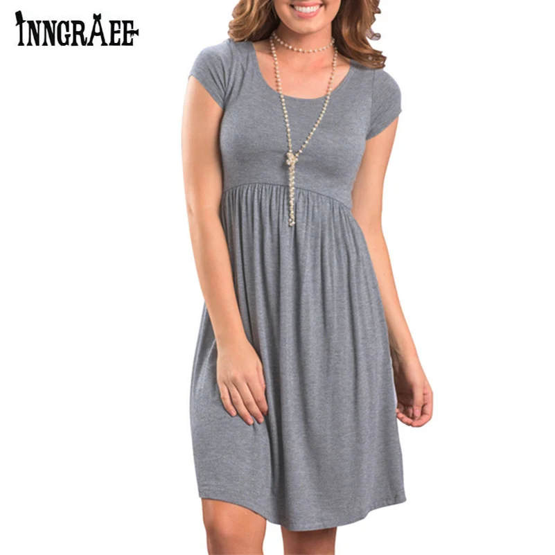 Горячее плиссированное платье 2019 женское летнее Повседневное с круглым вырезом