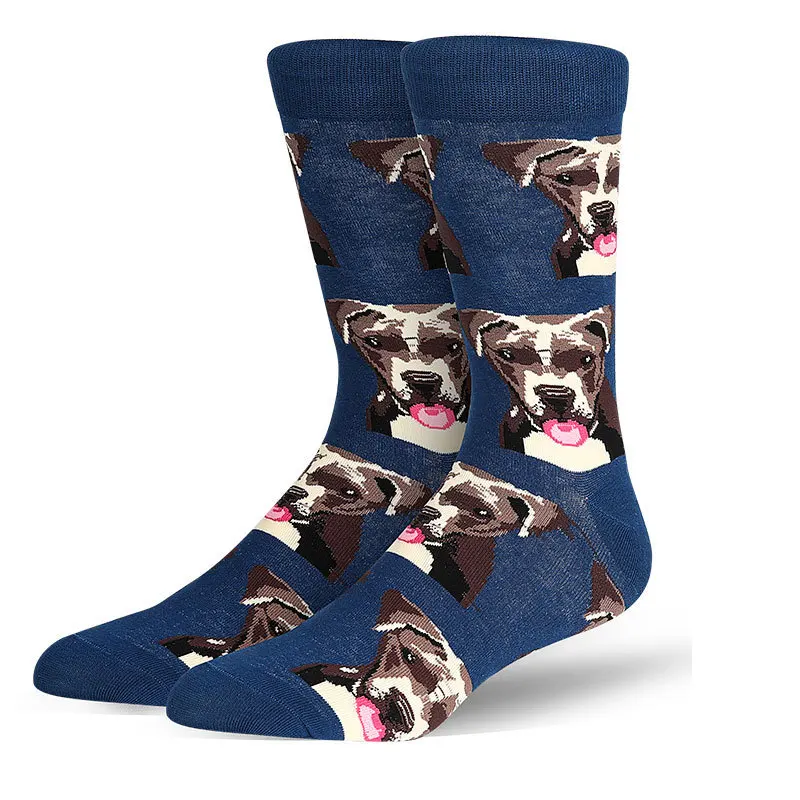 Blue Dog PEONFLY мужские модные с мультяшным принтом милые животные собака волк Разноцветные Веселые носки мягкий приятный хлопок, носки - Цвет: Blue Dog