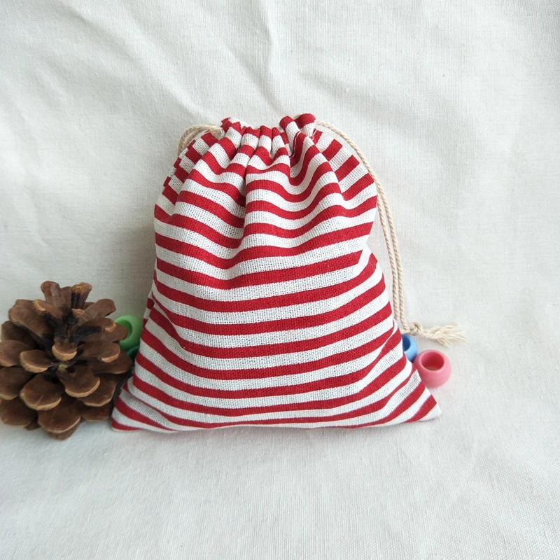 

Red Stripe Linen Jewelry Gift bag 8x10cm 9x12cm 10x15cm pack of 100 Fabric Drawstring Pouch