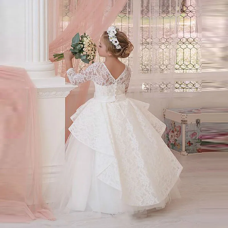 Прекрасные кружевные платья с длинным рукавом и аппликацией для девочек бальное