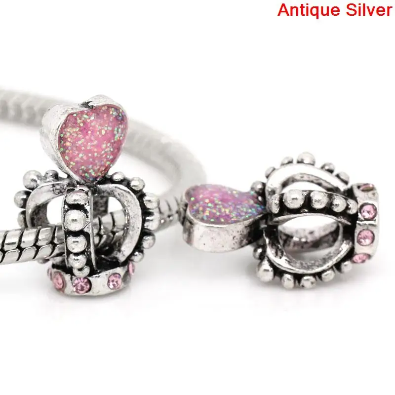 Акриловые шарики doreenbeads Европейский амулет серебристые розовые блестящие с