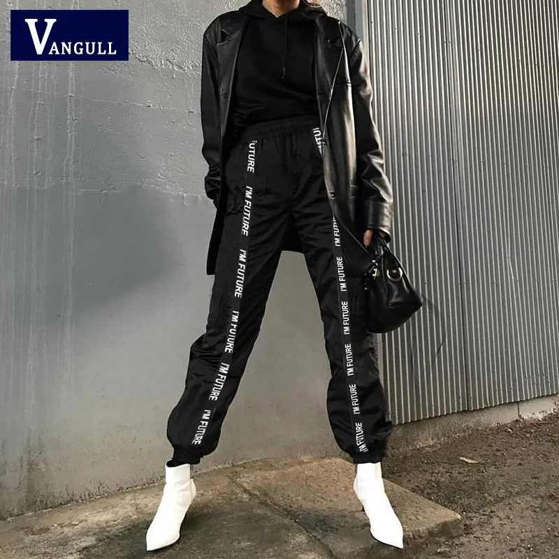 Vangull Мода боковой полосой для женщин брюки девочек карго Высокая талия штаны