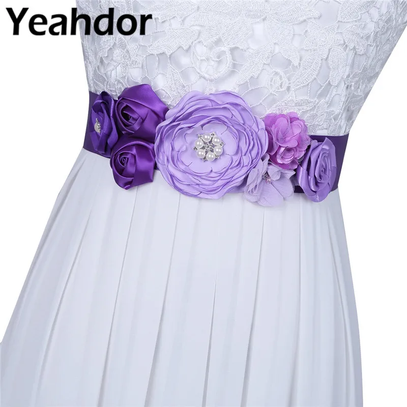 

Women Bridal Bridesmaid 3D Floral Pearls Rhinestone Wedding Dresses Ribbon Sash Belt Evening Prom Dress Belt Wedding Accessories