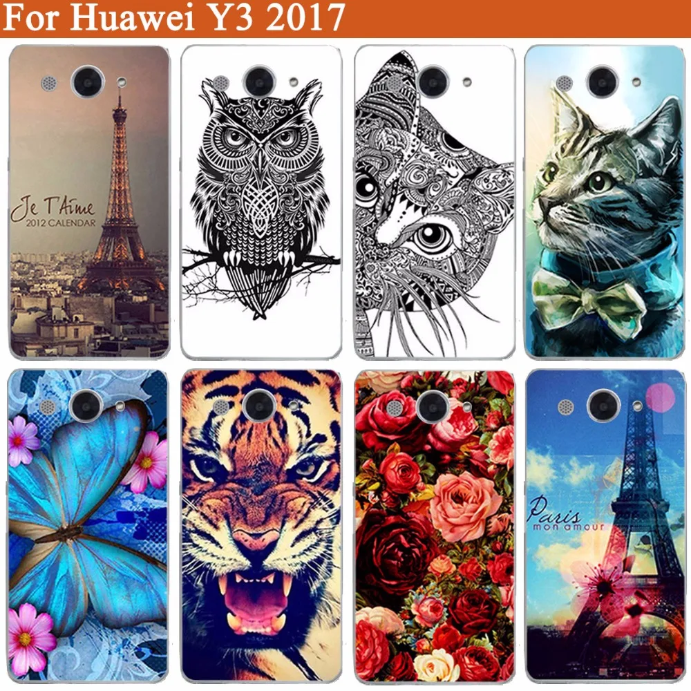 Чехол для Huawei Y3 2017 мягкий чехол из ТПУ с рисунком тигров и роз чехлы в виде розовых
