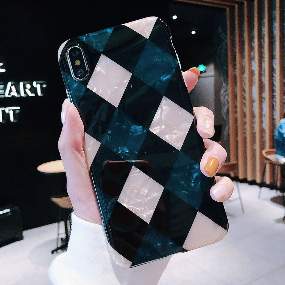 Роскошный чехол для iPhone 8 8Plus 6 6s plus 7 Plus X XR XSMAX мягкий из ТПУ с решеткой силиконовый