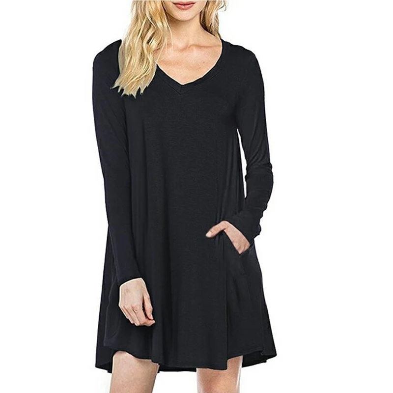 Laamei 2018 Демисезонный свободные v образным вырезом платье Для женщин с длинным