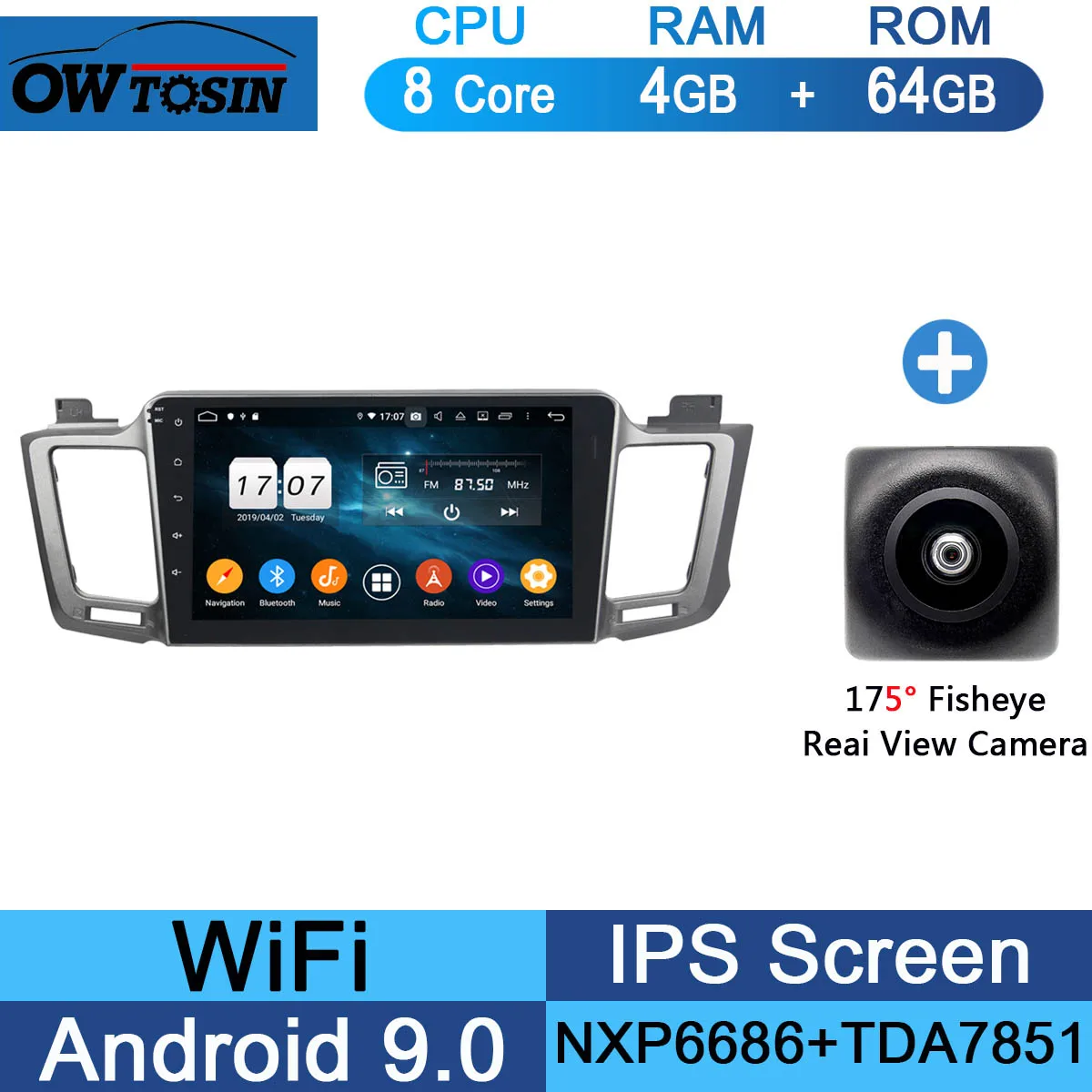 64G Fisheye Camera 10," ips Android 9,0 8 ядерный 4 Гб+ 64 ГБ Автомобильный мультимедийный плеер для Toyota RAV4 2013 gps Радио CarPlay - Цвет: 64G Fisheye Camera