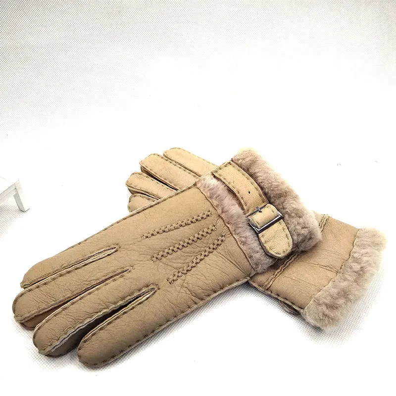 Перчатки для женщин Зимняя рукавица из теплого меха кожаная шерстяная Женская