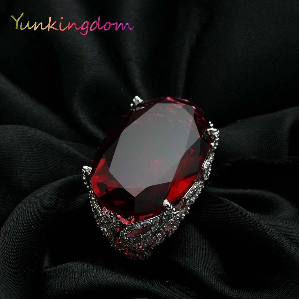 Женское кольцо на палец Yunkingdom большие овальные кольца с красным фианитом для