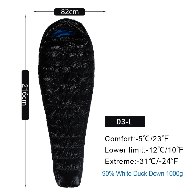 D3 Black Long AEGISMAX D3 серии Открытый Кемпинг Сверхлегкий согреться 650FP белый утиный пух Мумия Тип спальный мешок - Цвет: D3 Black Long