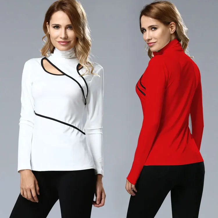 Новинка 2017 года одежда с длинным рукавом Нерегулярные Высокий воротник футболки