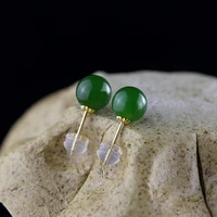 gold natural hetian stone ball shaped stud earrings