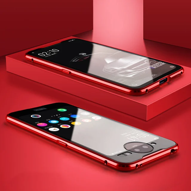 Red 360 полная защита двухсторонний чехол из закаленного стекла для VIVO NEX двойной дисплей Роскошный Алюминиевый металлический магнитный чехол-бампер - Цвет: Red