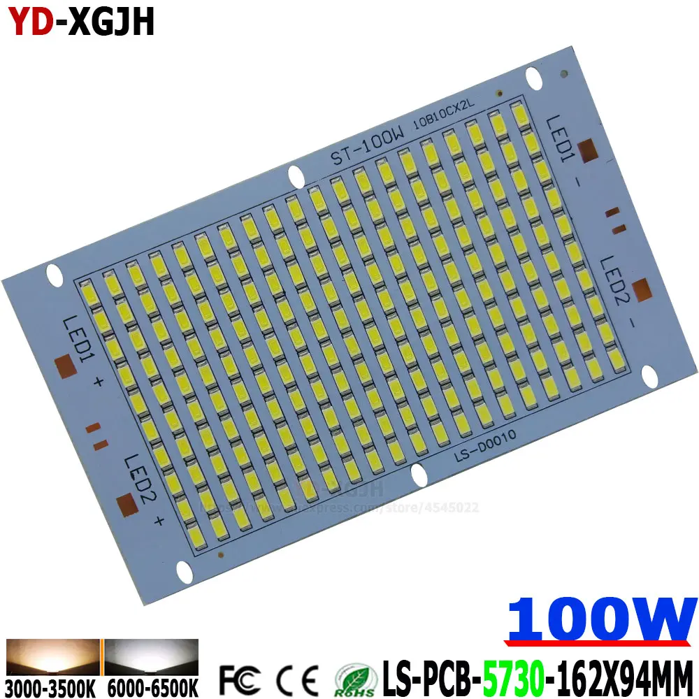 Placa de Alumínio do Dissipador de Calor com Fonte para Comercial Interior e Exterior Levou 100 w 162×94 Holofote 10000-11000lm Pcb 10 p Smd 5730