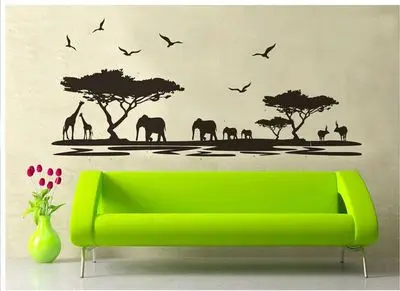 High Quality Large 75*160cm Grasslands Animal Modern Home Decal Wall Sticker Family Tree Still Life Africa Scenery | Дом и сад