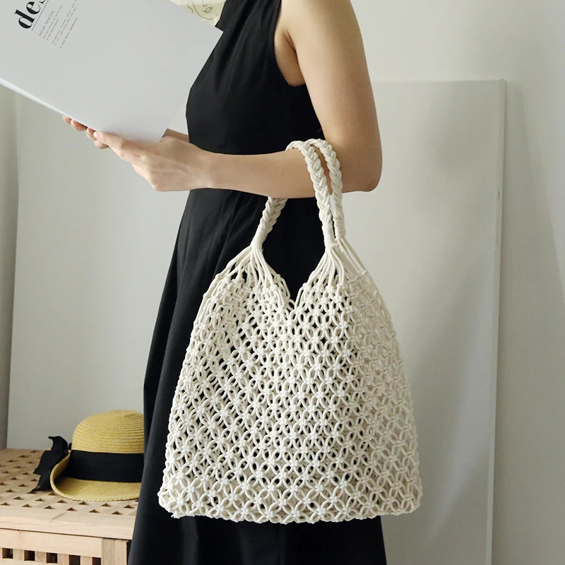 Ажурная плетеная Женская сумочка в стиле мори праздничная соломенная хлопковая