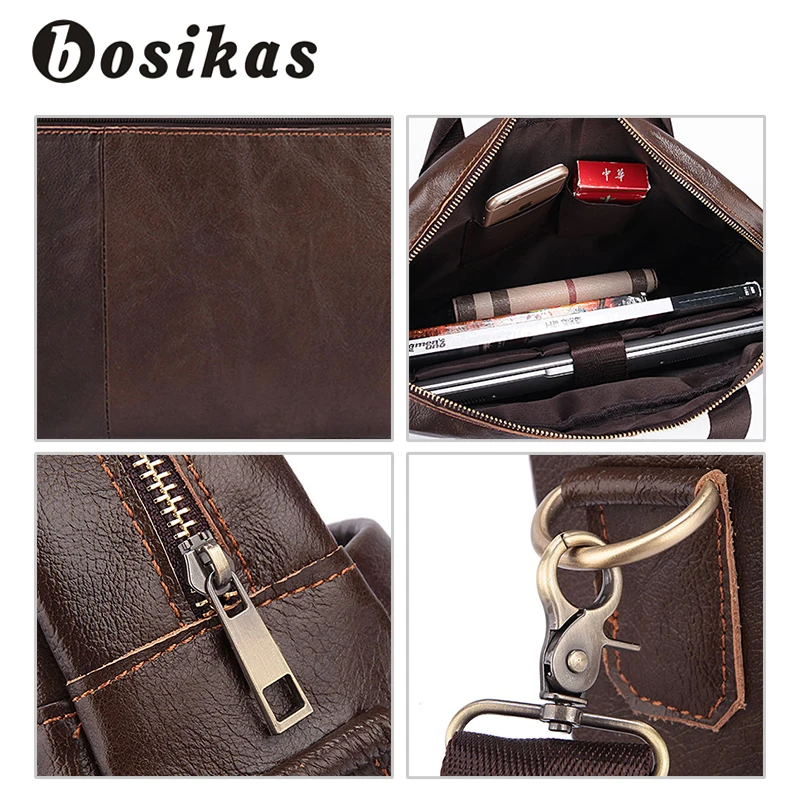 BOSIKAS натуральная кожа сумка Для мужчин модные кожаные Мужчин's Портфели