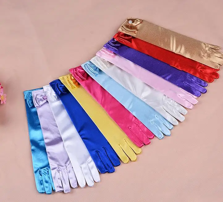 Эластичные Длинные Сатиновые перчатки для девочек на свадьбу детское нарядное