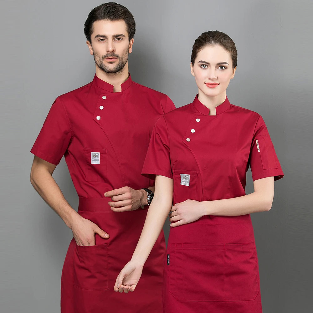 2019 Summer Chef Jacket Uniform Short Sleeve Waitress Work Kitchen Bake Dining Hotel Restaurant Shirt|Пиджак поварской| |