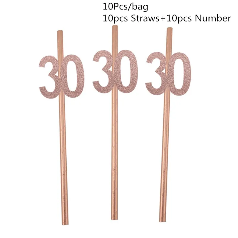 Rosegold 30 Chicinlife 10 шт. золото/серебро номер 30/40/50/60 лет питьевой Бумага соломенная шляпа для взрослых День рождения Юбилей Декор поставки - Цвет: Rosegold 30