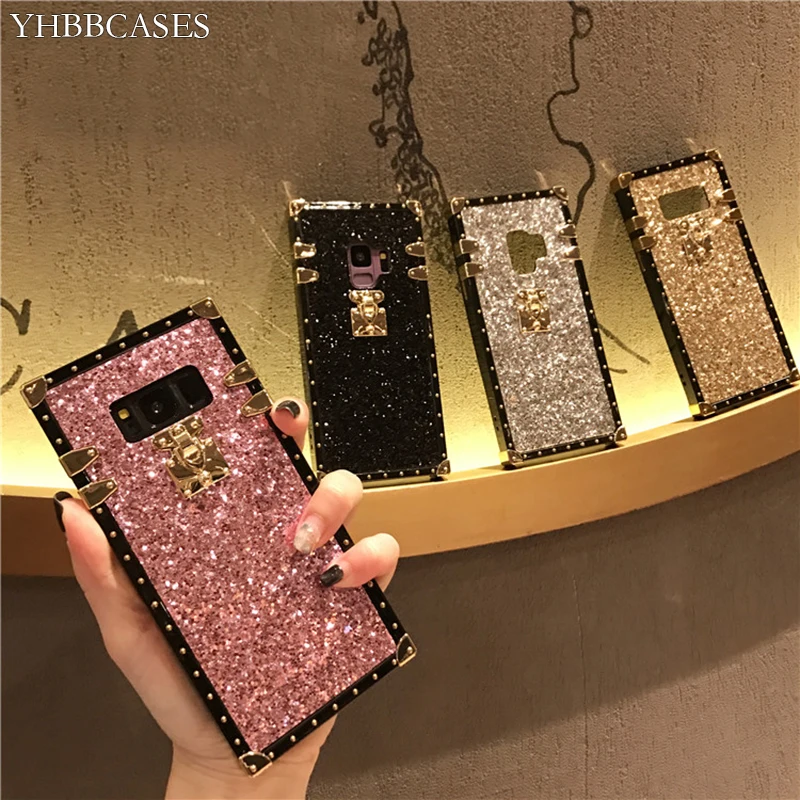 YHBBCASES Модный Золотой квадратный чехол с заклепками для Samsung Galaxy S10 S8 S9 Plus Роскошные