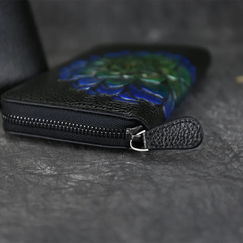 Женские бумажники ручной росписи этнический стиль тиснение Длинный кошелек