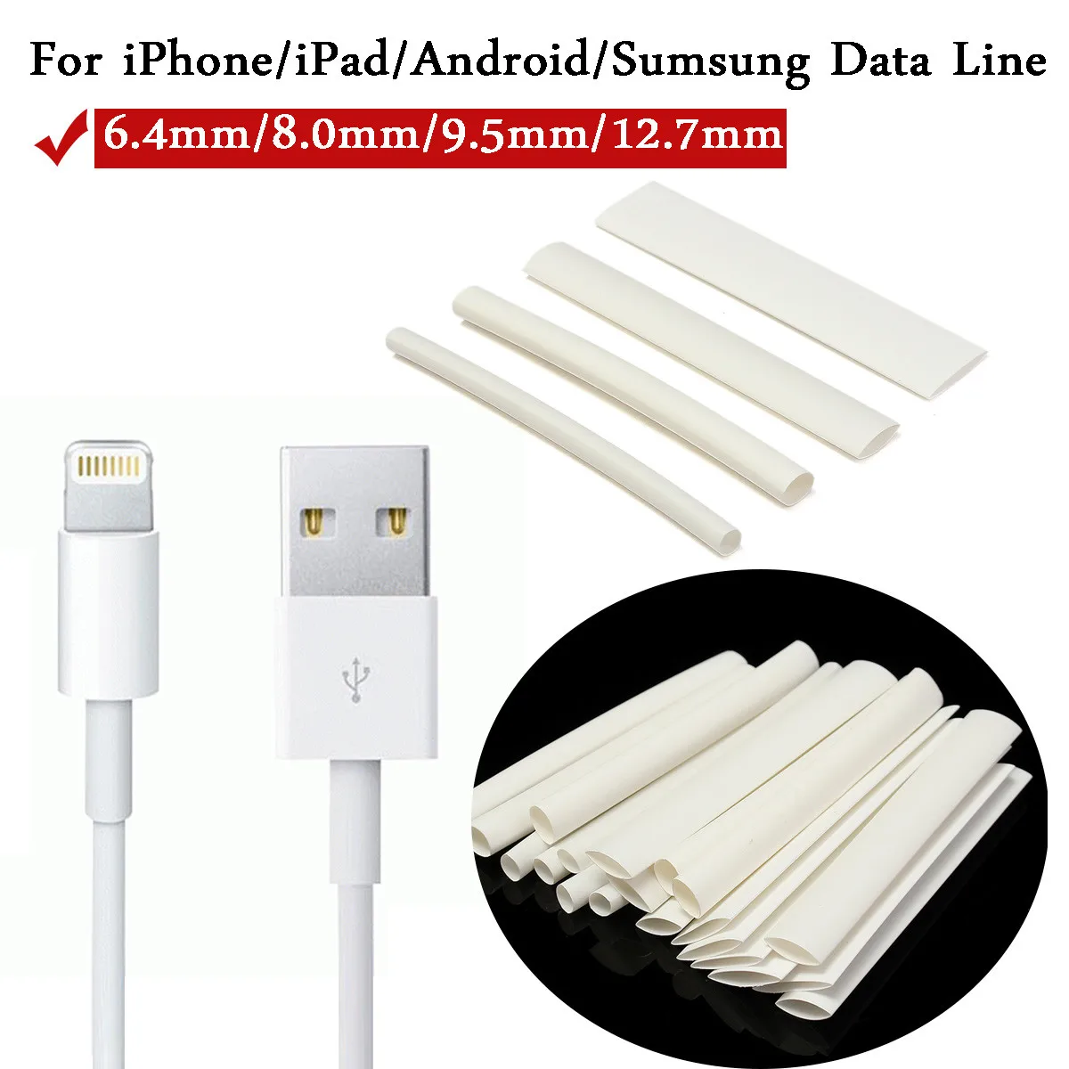 3/4: 1 термоусадочная трубка кабель рукава обёрточная проволока для iPhone iPad Android samsung