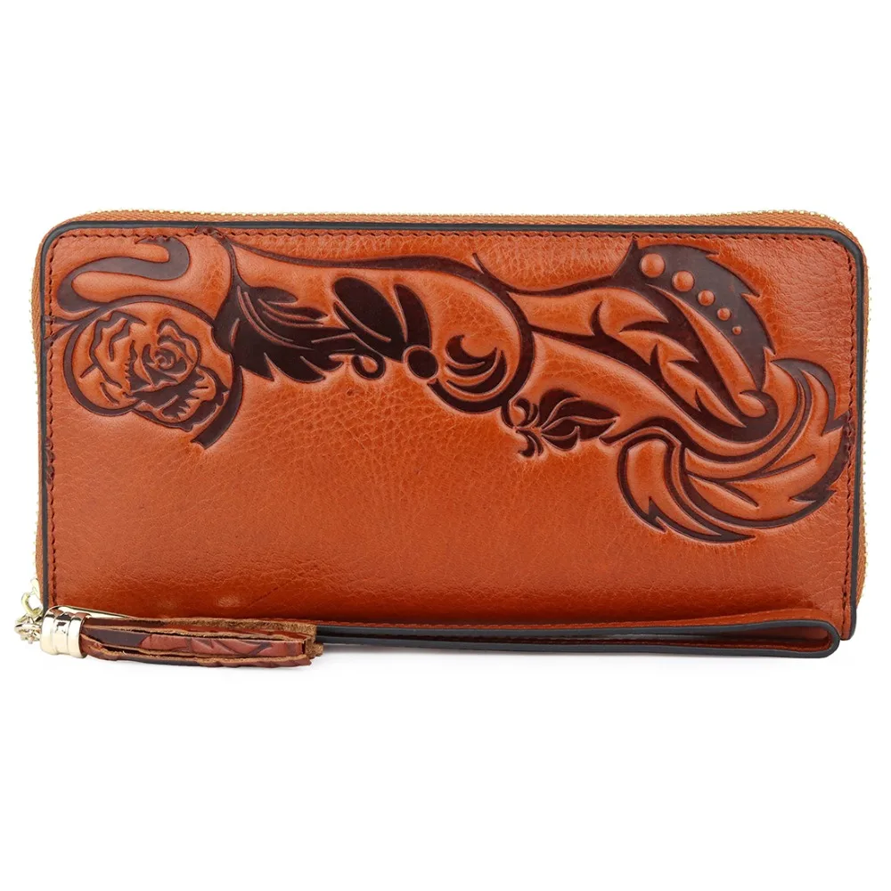 Высококачественный вместительный кошелек из натуральной кожи с тисненым