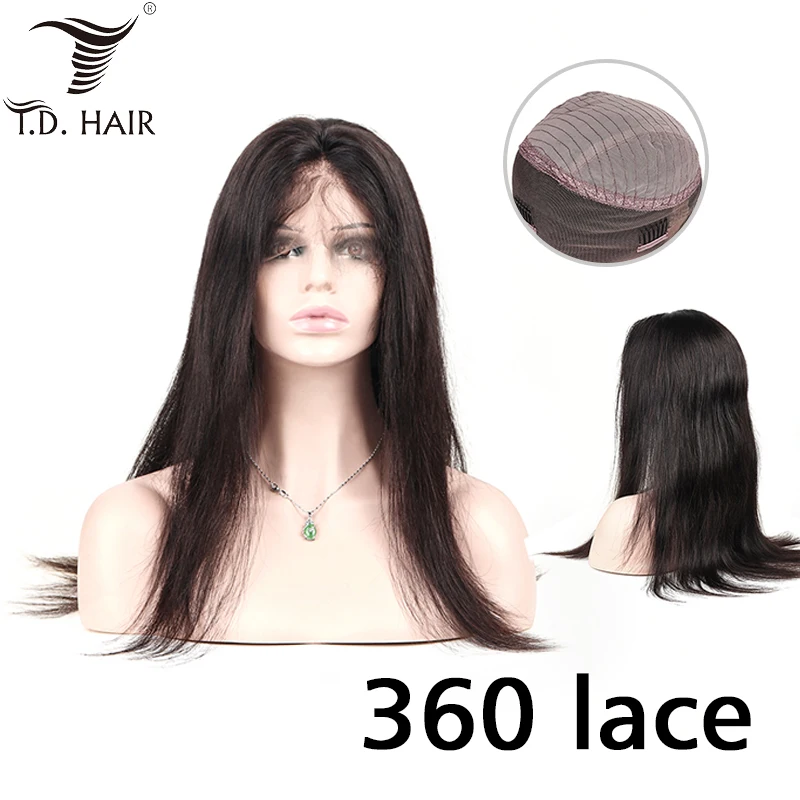 Tdhair бразильские Прямые 360 фронтальные парики шнурка предварительно сорвал с волосами младенца Remy человеческих волос парики шнурка для черных женщин 10-32 дюймов