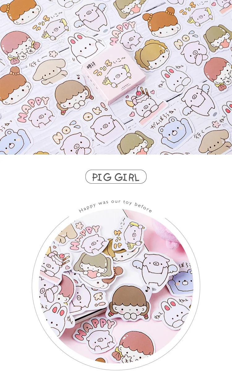 45 шт./лот свинья девушка Стикеры украшения DIY Скрапбукинг наклейки Kawaii Справочник отмечает декоративные Стикеры s