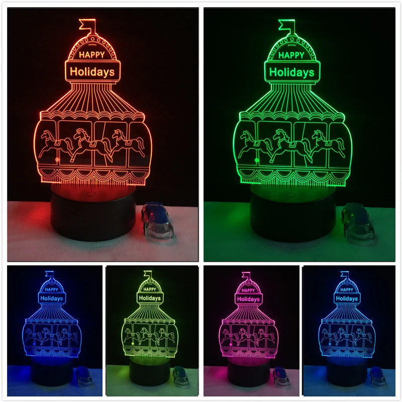 Новый творческий 3D счастливые праздники мультфильм карусель на детской площадке